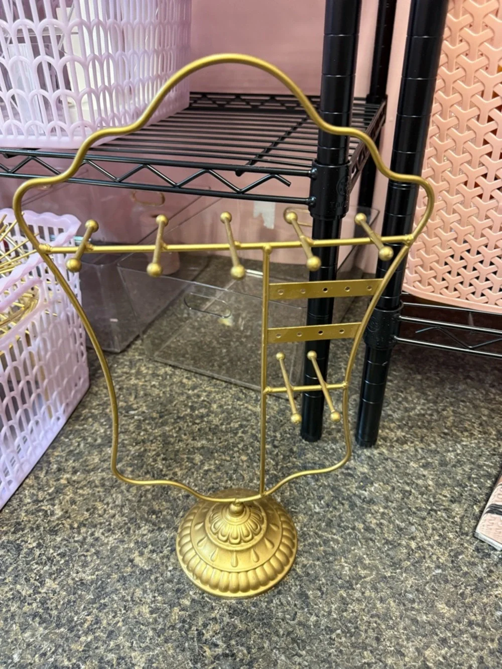 Gold Jewelry Organizer Stand | Necklace & Earring Holder Display Rack